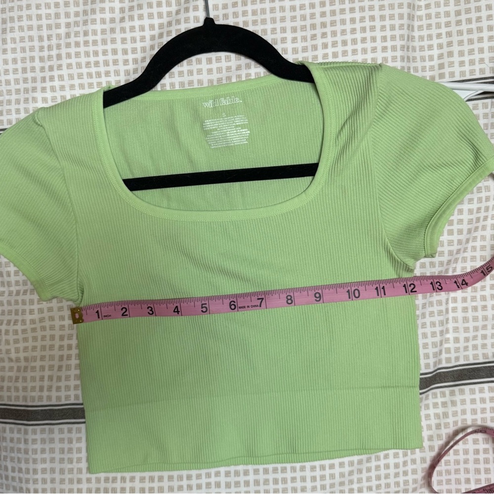 Wild Fable Green Ribbed Crop Top - Picture 3 of 7